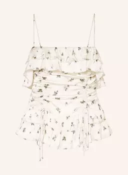 Атласный топ с оборками Ganni, мультиколор