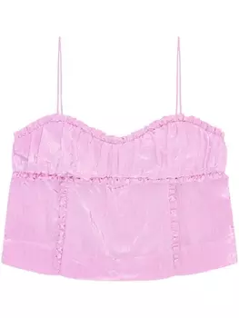 Атласный топ с оборками GANNI, розовый