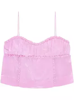 Атласный топ с оборками GANNI, розовый