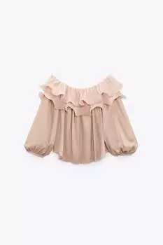 Атласный топ с оборками ZARA, розовый