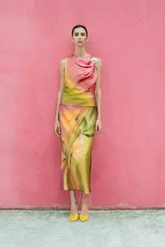 Атласный топ с принтом ZARA, разноцветный