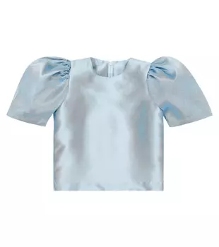 Атласный топ с пышными рукавами Caroline Bosmans, синий