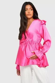 Атласный топ с рюшами для беременных Boohoo, розовый