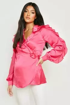 Атласный топ с рюшами для беременных Boohoo, розовый