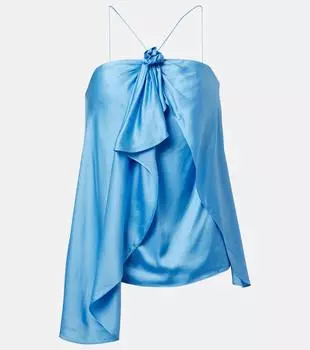 Атласный топ с рюшами и бретелями-хомут Acne Studios, Bahama Blue