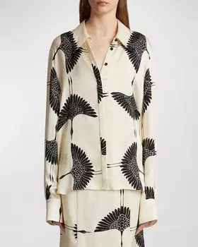 Атласный топ с воротником и принтом Minta Minta Khaite, цвет Cream Black