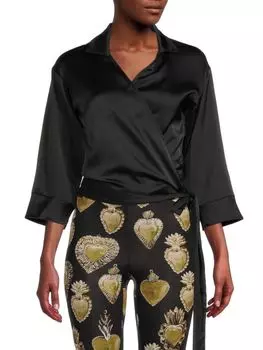 Атласный топ с воротником и запахом Renee C., черный