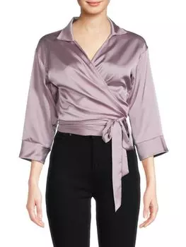Атласный топ с воротником и запахом Renee C., цвет Dusty Lavender