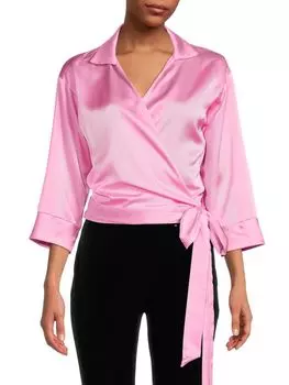 Атласный топ с воротником и запахом Renee C., цвет Barbie Pink