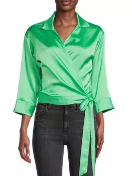 Атласный топ с воротником и запахом Renee C., цвет Tea Green