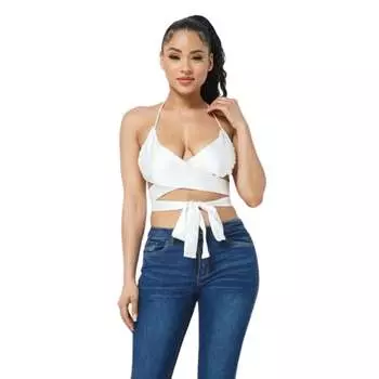 Атласный топ с запахом FASHNZFAB, белый