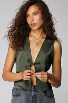Атласный топ с завязками спереди Nasty Gal, хаки
