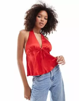 Атласный топ с завязкой спереди ASOS DESIGN красного цвета