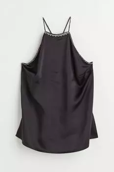 Атласный топ со стразами H&amp;M, черный