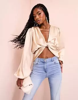 Атласный топ устричного цвета с драпировкой и передом ASOS