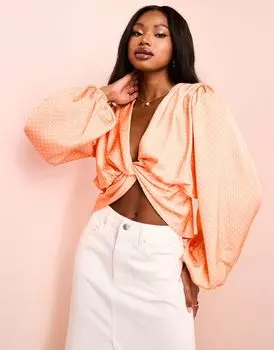 Атласный топ в горошек с драпировкой и передом ASOS LUXE