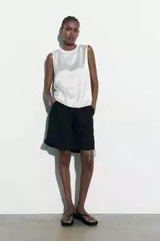 Атласный топ в рубчик ZARA, белый