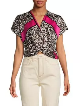 Атласный укороченный топ с животным принтом Renee C., фуксия