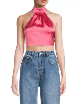 Атласный укороченный топ WeWoreWhat с лямкой на шее Hot, розовый