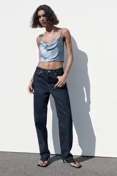 Атласный укороченный топ ZARA, синий