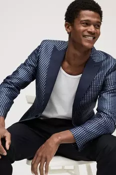 Атласный жаккардовый пиджак Next, синий