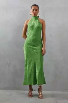 Атласный жаккардовый воротник-миди с завязкой на бретельках Warehouse, зеленый