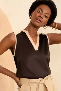 Атласный жилет из джерси спереди с v-образным вырезом на спине Love & Roses, черный