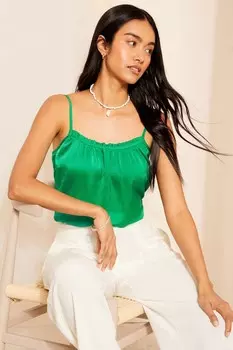 Атласный жилет на бретельках с оборками по краям Friends Like These, зеленый
