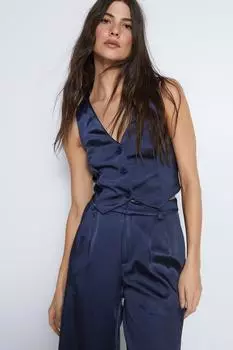 Атласный жилет премиум-класса Warehouse, темно-синий