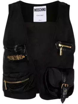 Атласный жилет с логотипом Moschino, черный