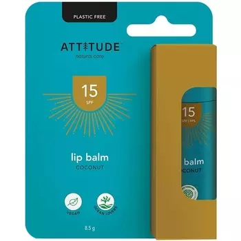 ATTITUDE Бальзам для губ SPF 15 без пластика, без воды, веганский солнцезащитный крем, кокос, 8,5 г