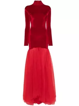 Atu Body Couture бархатное платье со вставкой из тюля, красный