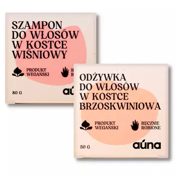 Auna набор: шампунь вишневый в кубиках, 80 г + персиковый кондиционер в кубиках, 50 г