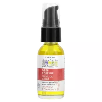 Aura Cacia Органическая сыворотка для лица с маслом шиповника, герани и шалфея, 1 жидкая унция (30 мл)