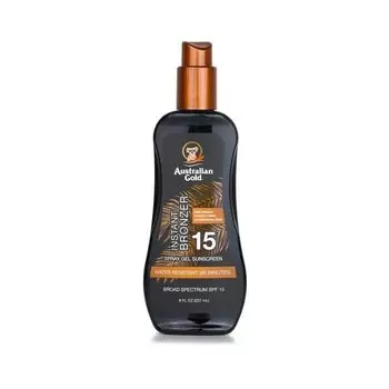 Australian Gold Spray Gel с бронзатором SPF15, солнцезащитный гель-спрей с натуральным бронзатором, УФ-фильтр, 237 мл