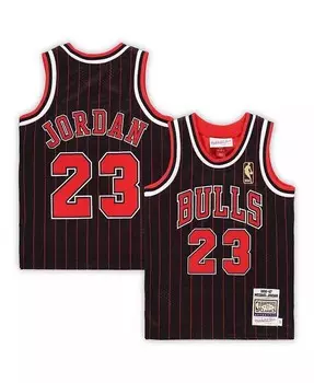 Аутентичный джерси из лиственных пород черного цвета Chicago Bulls 1996/97 с Майклом Джорданом для мальчиков и девочек для малышей Mitchell & Ness, черный