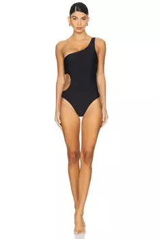Ava solid одно плечо вырез цельный купальник L'Agence, черный