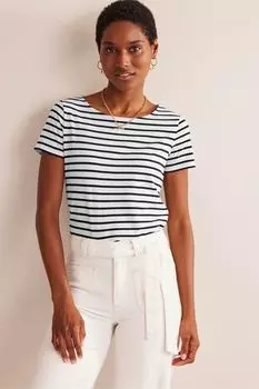 Ава с короткими рукавами и бретонским узором в полоску Boden, черный