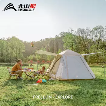 Автоматическая палатка для кемпинга BSWolf, непромокаемая, непромокаемая, утолщенный двухслойный солнцезащитный, большая походная облачно-серая палатка на 3-4 человека