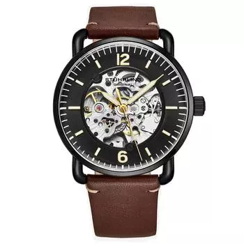 Автоматические часы Mantra Skeleton, 42 мм, с кожаным ремешком STHRLING Original, коричневый