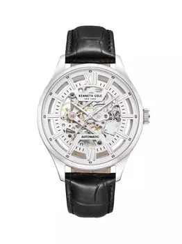 Автоматические часы-скелетоны из нержавеющей стали и кожи/42 мм Kenneth Cole