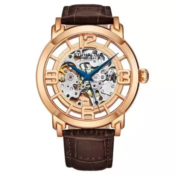 Автоматические часы Winchester со скелетоном, 42 мм, с кожаным ремешком STHRLING Original, золото