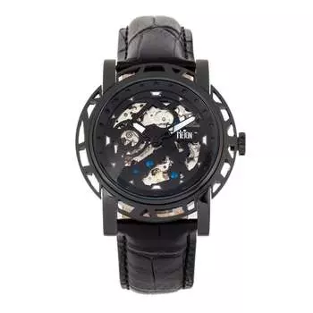 Автоматические кожаные наручные часы Stavros со скелетонизмом Reign, черный