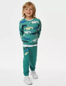 Автомобильные спортивные штаны с высоким содержанием хлопка (2–8 лет) Marks & Spencer, зеленый