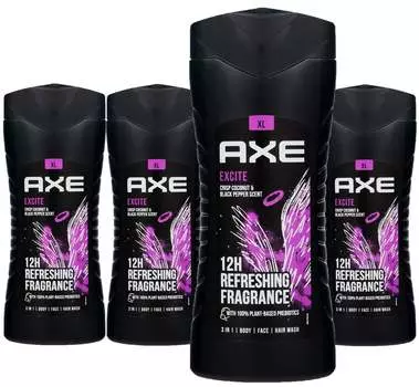 Axe, Excite, гель для душа, 4x400 мл