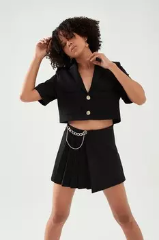 Аксессуар Детализированные шорты Юбка Черный QUZU