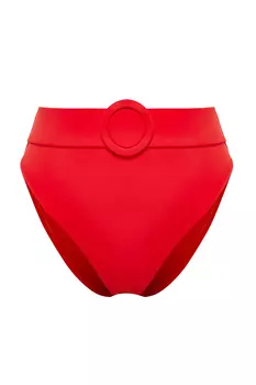 Аксессуар с красным поясом, плавки бикини с высокой талией и высокими штанинами Trendyol, красный