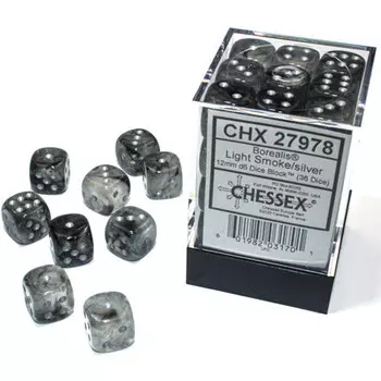 Аксессуары Chessex Chessex 12mm d6 Set: Borealis Luminary Light Smoke/Silver (36)