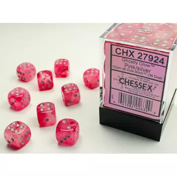 Аксессуары Chessex Chessex 12mm d6 Set: Ghostly Glow - Pink w/ Silver (36)