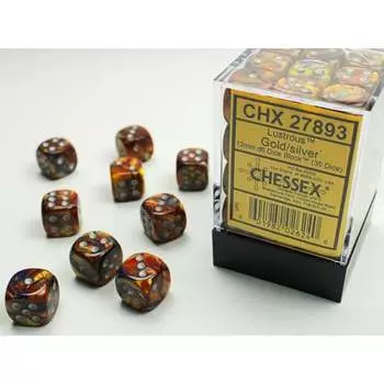 Аксессуары Chessex Chessex 12mm d6 Set: Lustrous - Gold w/Silver (36)